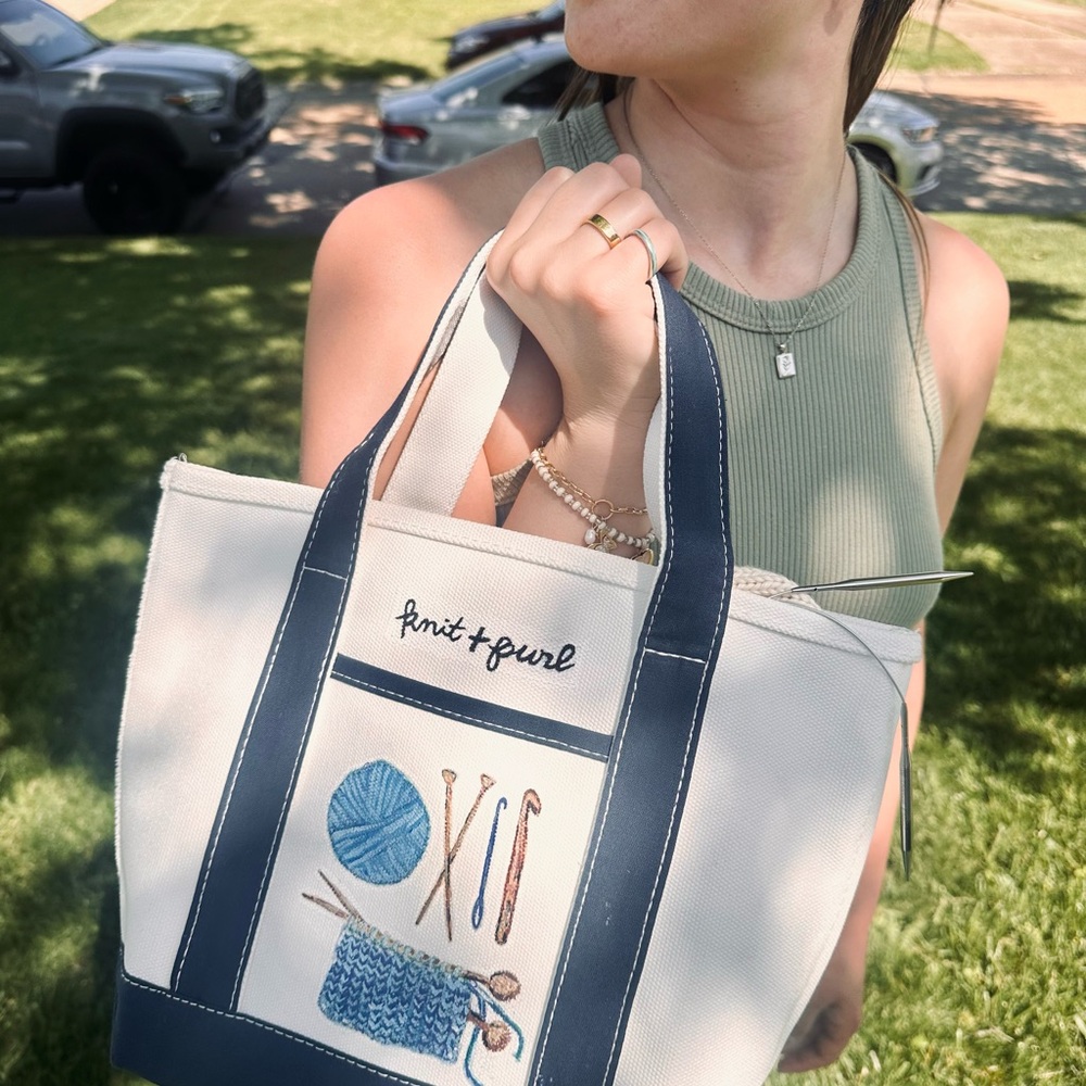 Hand painted Boat and Tote - knitting project bag